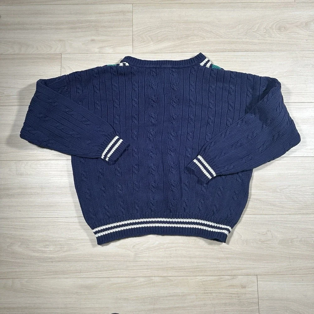 Vintage Gant Sweater Mens Blue Hand Framed 100% Cotton Cable Knit Size Large